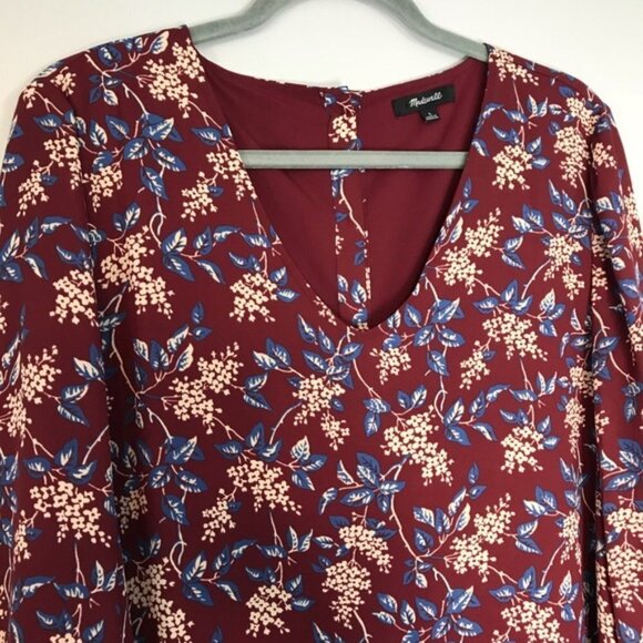 Madewell Burgundy Red Antique Floral Long Sleeve V-Neck Button-Back Shift Dress - Picture 12 of 16
